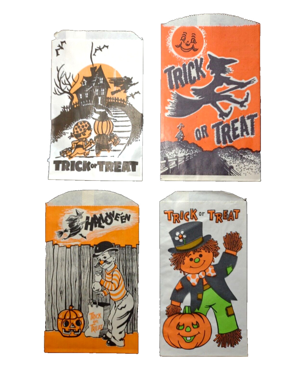 Halloween Trick Or Treat Candy Goodie Bags JOL Witch Moon Man Scarecrow Haunted